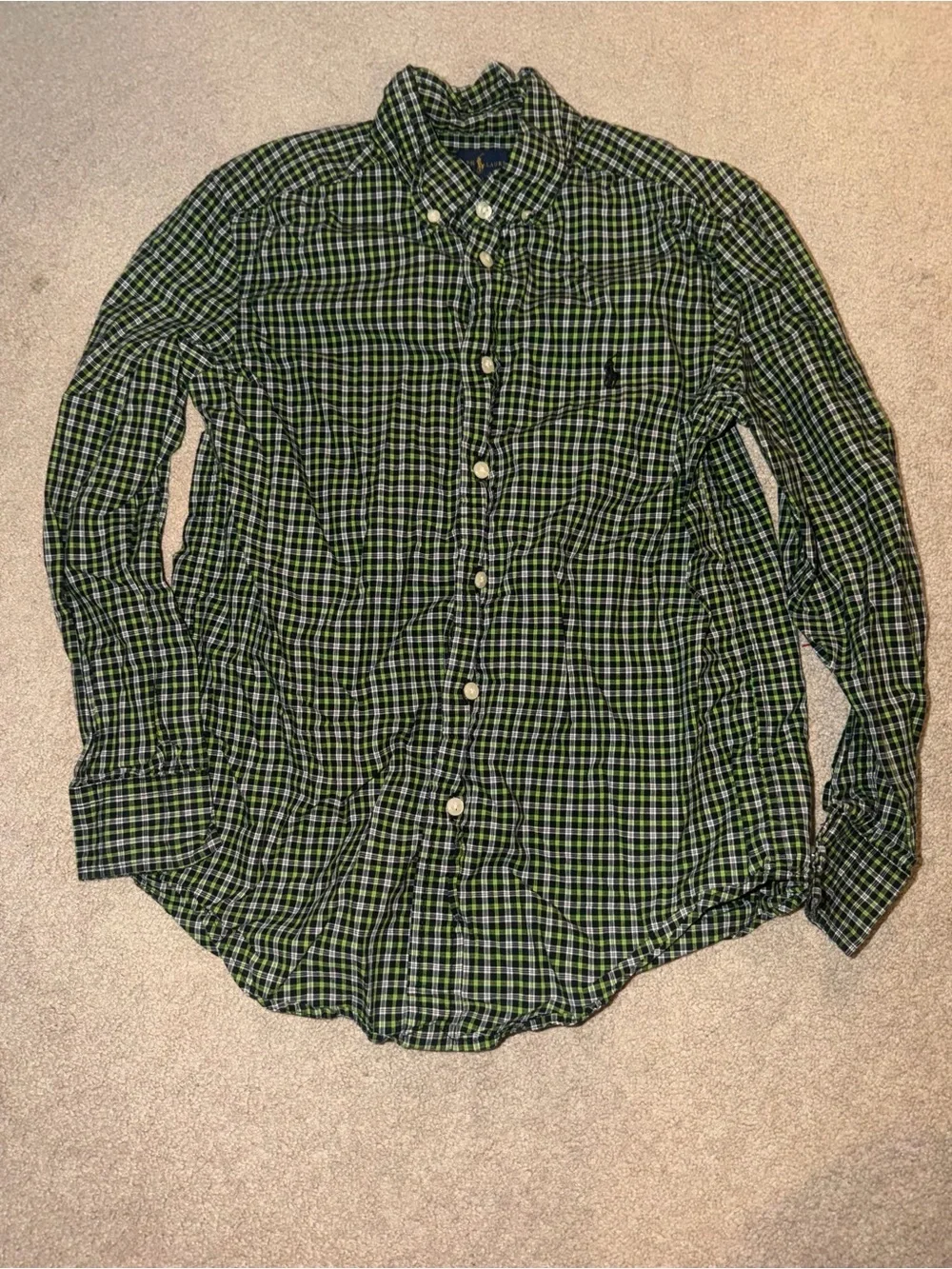 Polo Ralph Lauren Green and Black Plaid Button-Down Shirt Medium size 10-12